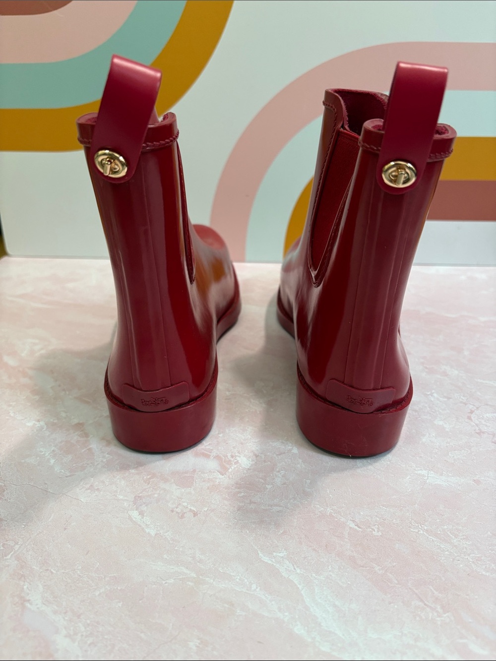 Coach Red Gloss Tyler Rain Boots 10B - Picture 4 of 8
